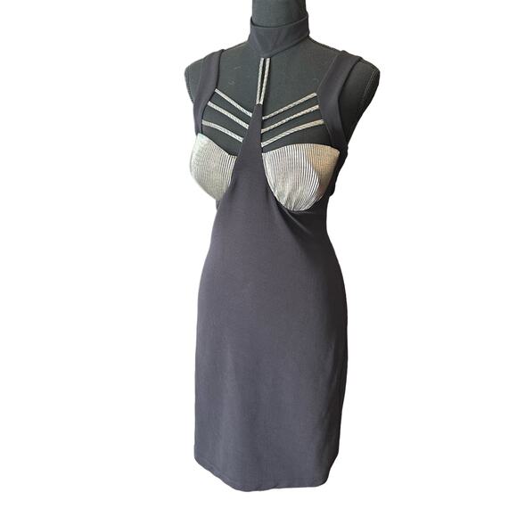 RARE VINTAGE 80s DESIGN CHAMP SPORTSWEAR PARIS NY Black & Silver Dress Large EUC - Picture 2 of 16